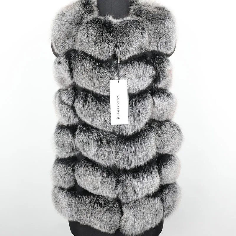 2024 Maomaokong Fur coat Winter Leather Jacket Women's Natural Fox Fur Leather Long Sleeve Vest Parka Warm