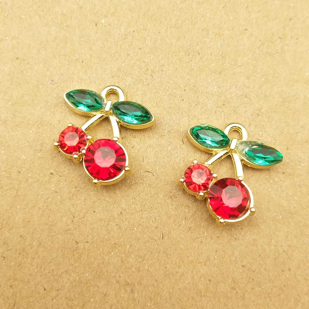 10pcs Cherry Charm for Jewelry Making Earring Pendant Bracelet Necklace Accessories Diy Craft Supplies Gold Plated