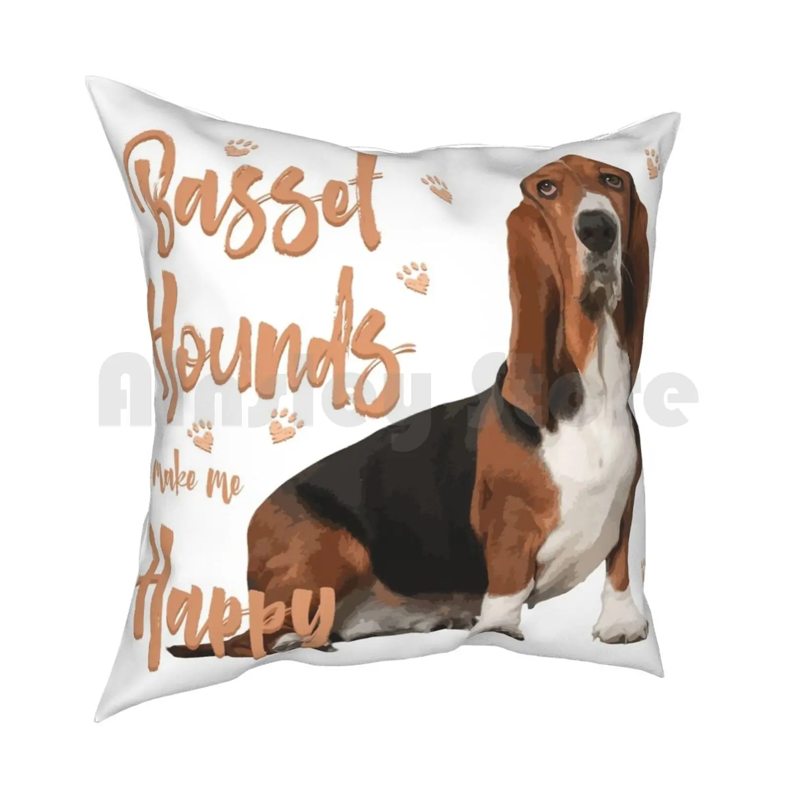 Basset Hounds Make Me Happy! Pillow Case Printed Home Soft DIY Pillow cover Basset Hound Basset Hound Dog Basset Hound