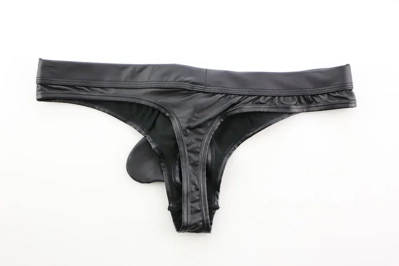 Sexy Men COCK Ring Open Crotch G-string U Convex Pouch G-string Low Rise Sexy Thongs PU Faux Leather T-Back G-string Plus Size F