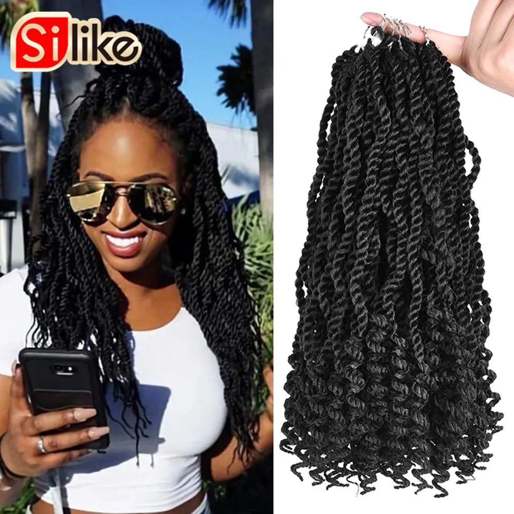 Silike18 Inch Wavy Senegalese Twist Crochet Hair Braids Curly Ends Synthetic Hair Extension Curly Crochet Twist Braiding