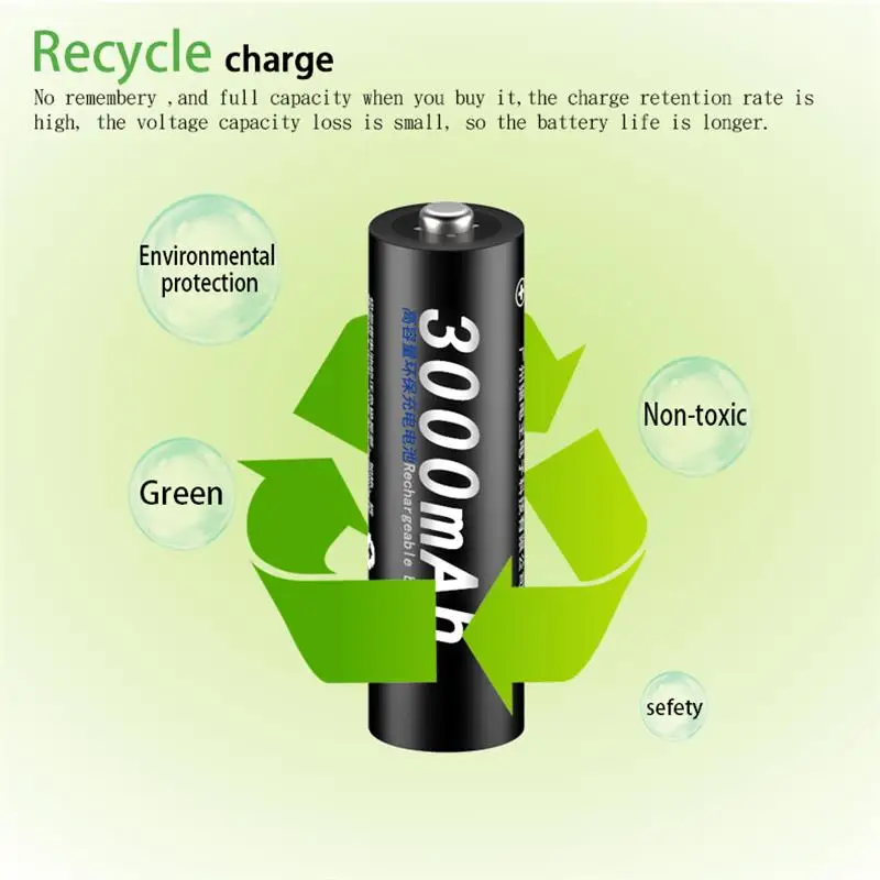 AA Rechargeable Battery AA NiMH 1.2V 3000mAh Ni-MH 2A Pre-charged Bateria low self discharge aa Batteries For camera toy car