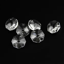 Cuentas de cristal K9 octagonales, 14mm, 100/1000/2000 piezas, 2 agujeros/1 Agujero, sueltas, transparentes, para hebras