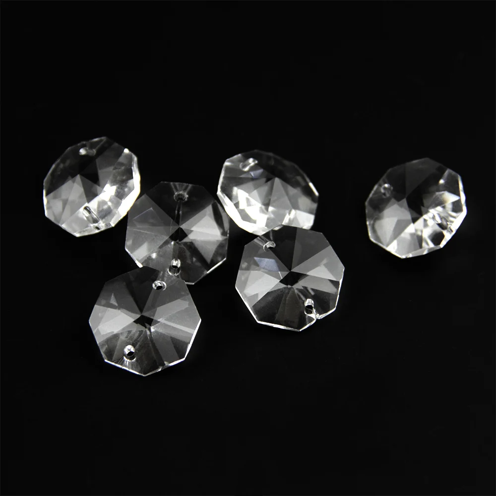 14mm 100/1000/2000pcs Crystal K9 Octagon Clear Beads In 2 Holes/1 Hole Glass Loose Beads Clear  Loose Beads For Strands