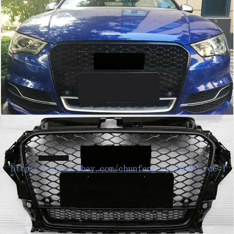 RS3 Black Front Grille Honeycomb Bumper Grill Fit For Audi A3 8V S3 2013-2016