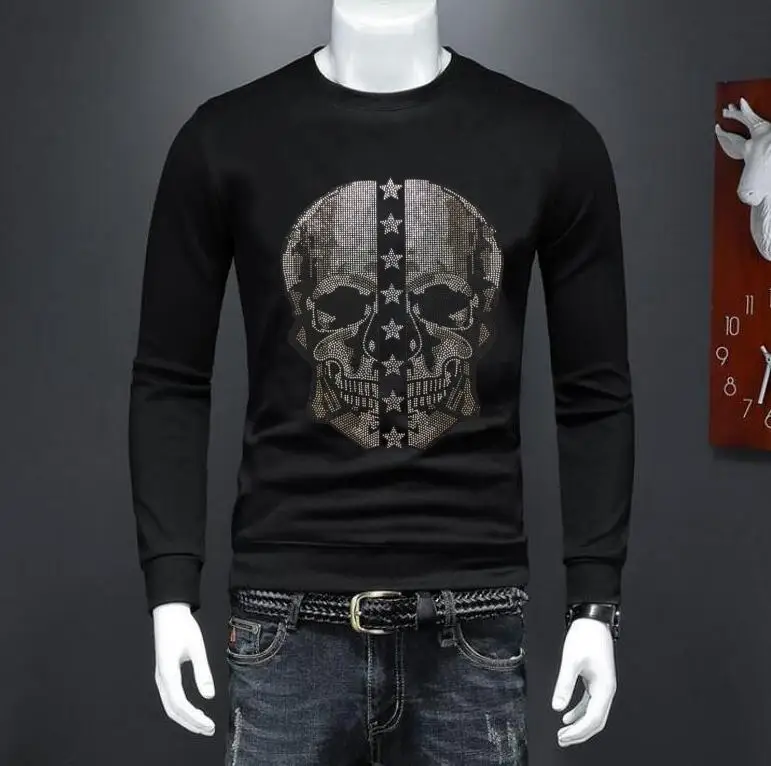 

Winter Fashion New Style With Diamond hoody Skull loose design long Sleeve Men's sweatershirts top quality