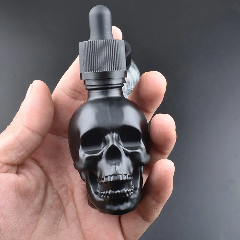 5pcs/lot 30ml Skull Shape Glass Dropper Bottle Glass Eye Dropper Pipette For Essential Oils Aromatherapy Lab Chemicals