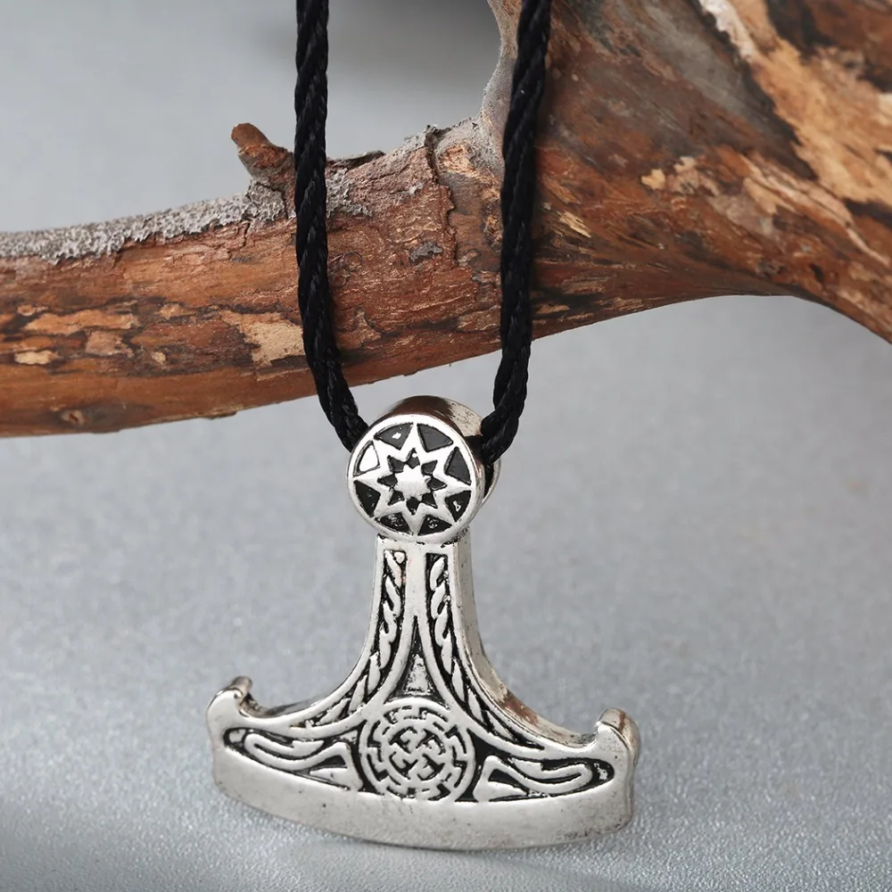 QIMING Fashion Men Jewelry Accessories Axe of Perun Huge fashion Pendant Gods Slavic Pagan Black Nord Odin Vintage Necklace gift