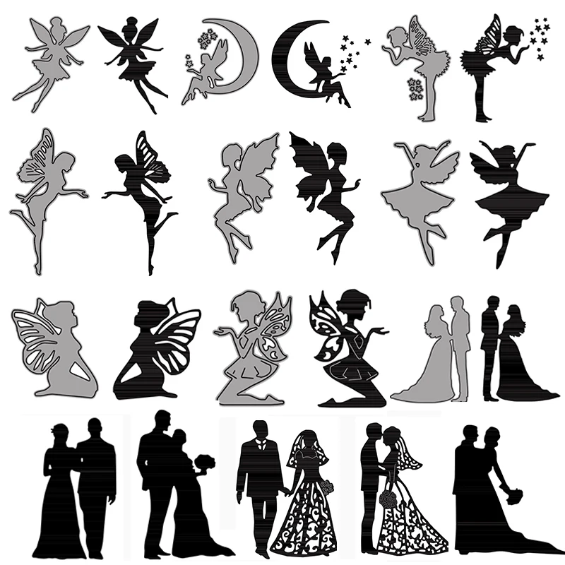 Bridegroom Bride Little Fairy Elves Silhouettes Cutting Dies For DIY Scrarpbooking Wedding Paper Card Craft  Making 2021 New