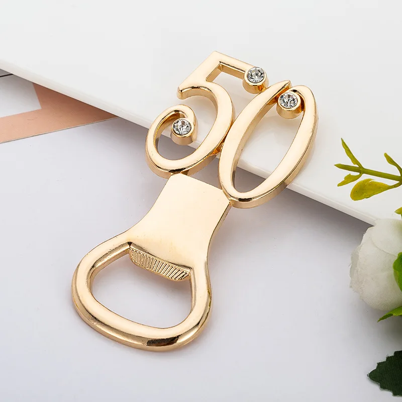 (20 Pieces/lot) Wedding souvenirs of 50th Bottle Opener Gold Favors for 50th Wedding anniversary gift and Bridal shower Favors