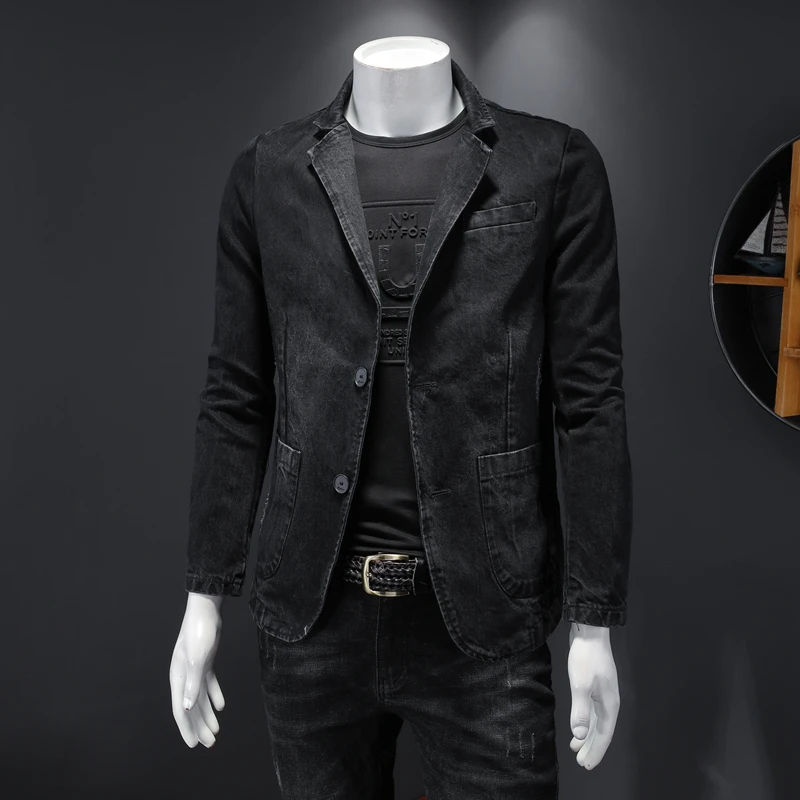 Denim Blazer Mannen Blazer Jeans Slim Fit Cowboy Jassen Leisure Mens Suit Jean Jas Mannen Casual Jas Enkele Knop Nieuwe 2020