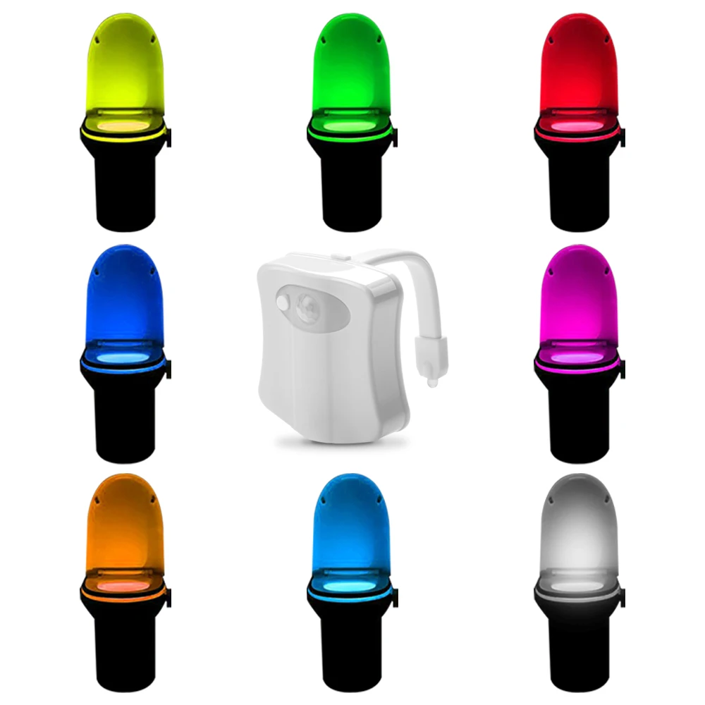 Smart Bathroom Toilet LED Nightlight PIR Body Motion Sensor Seat Light Waterproof Bowl LED Night lights 8 Colors WC Toilet Light