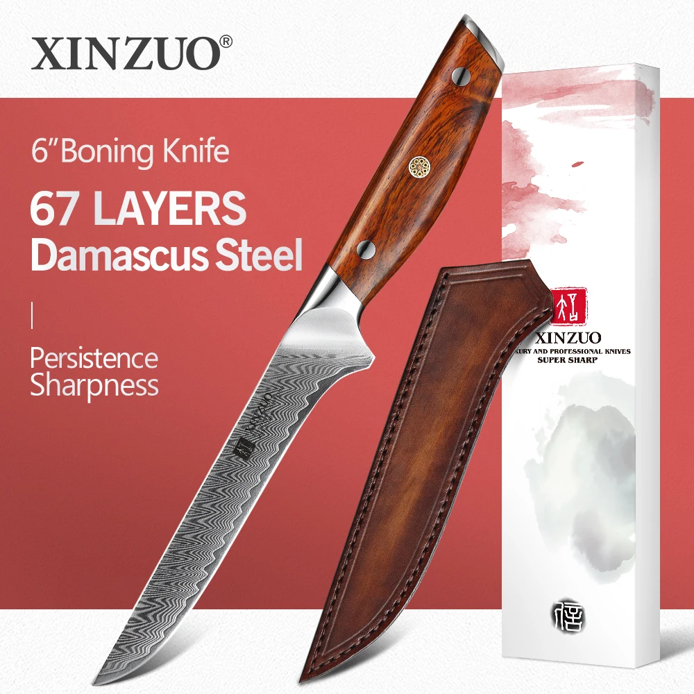 

XINZUO 6'' Damascus Boning Knife High Carbon Damascus Steel Kitchen Steel Sharp Cooking Tools Kitchen Knife Rose Wood Handle