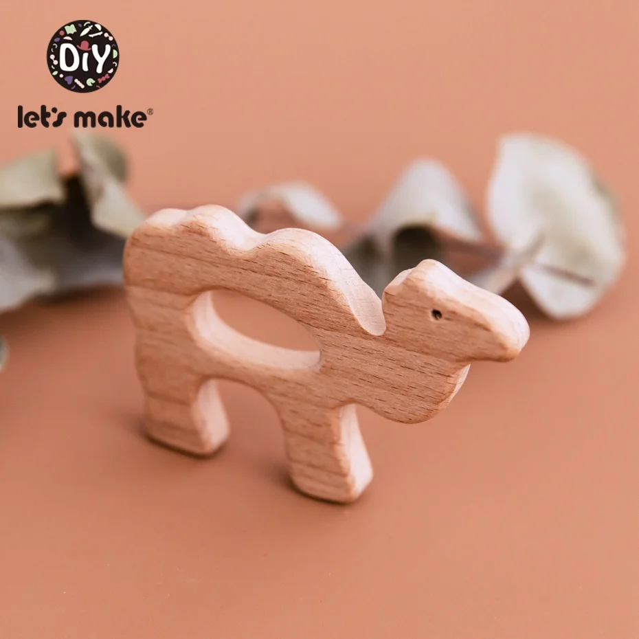 Let'S Make Wooden Teether 50pc Cute Alpaca Natural Beech Organic Wooden Teething Pendant Baby Rattle Newborn Mobile Play Gym Toy