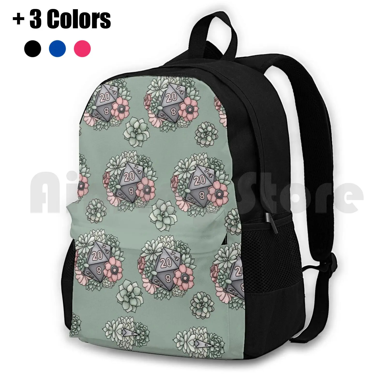 Succulent D20 Pattern-D&d Tabletop Gaming Outdoor Hiking Backpack Riding Climbing Sports Bag D20 D D Dnd And Tabletop Gaming