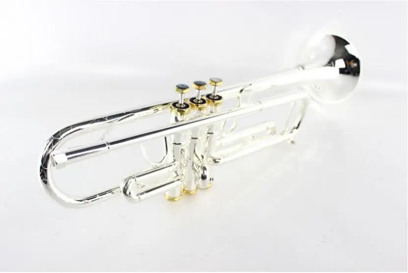 

MARGEWATE LR197GS Brass Body Silver Plated And Gold Color Bb Trumpet Instruments Carved Trumpet With Mouthpiece Free Shipping