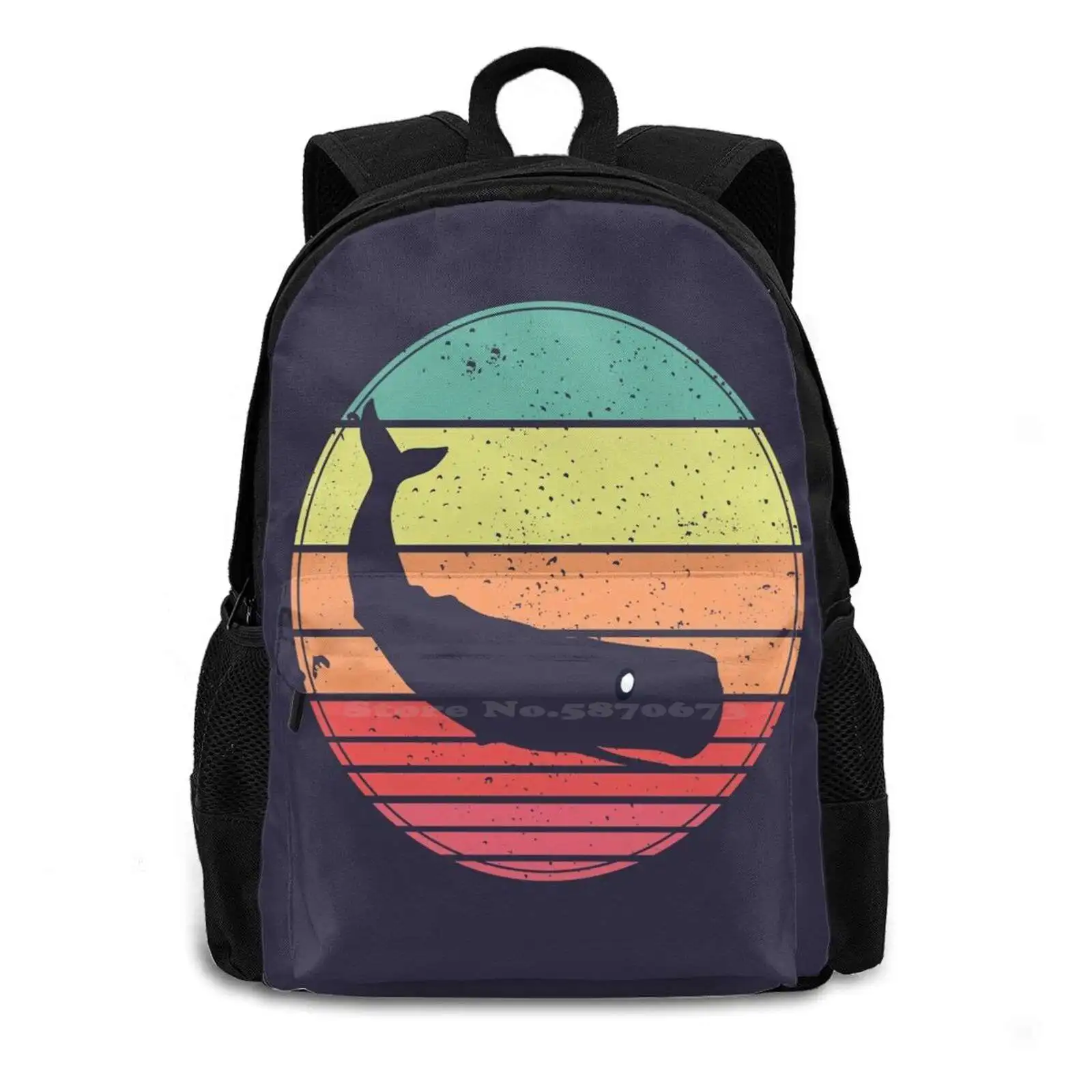 Whale Vintage Retro Sunset Large Capacity School Backpack Laptop Bags Whale Sunset Whale Killer Killer Whale For Whale Lover