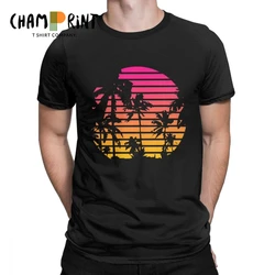 Sunset Palm Tree Vintage Tee Shirt 80s Synthwave Clothes Vaporwave T Shirt Men's T-Shirts Japanese Colors Streetwear