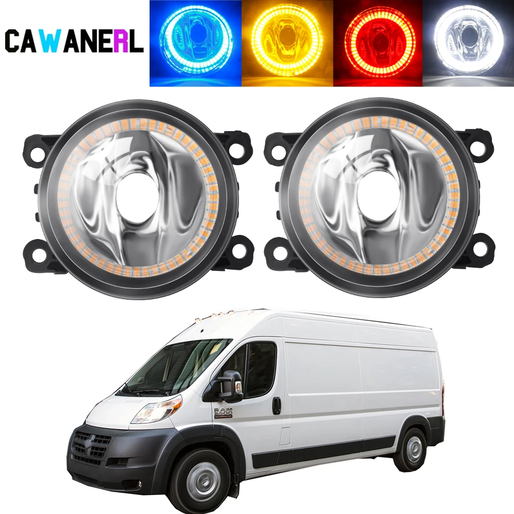 2 Pieces Car Front Bumper Fog Light Assembly For Ram Promaster 1500 2500 3500 Angel Eye Halo Ring DRL Fog Driving Lamp H11 12V