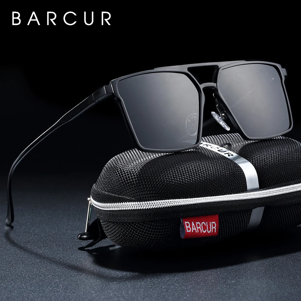 BARCUR Original Aluminium Square Sunglasses Men Polarized Sun Glasses For Women Eyewear