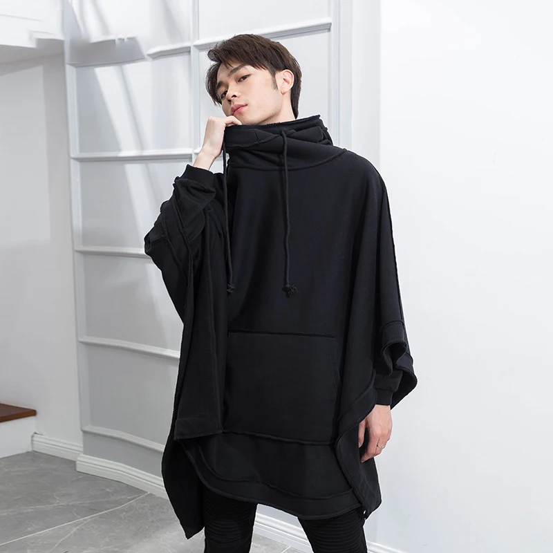 

Men's coats fall/winter medium length loose hoodie hoodie male bat cape thickened youth leisure plus European and American sizes