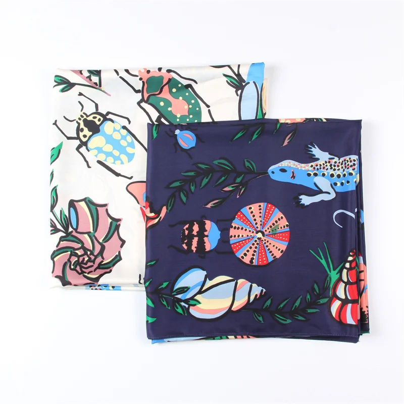 130cm Twill Silk Scarf Insect Paradise Print Square Scarf Women Bandana Shawl Luxury Brand Foulard Scarves Wrap For Lady Echarpe