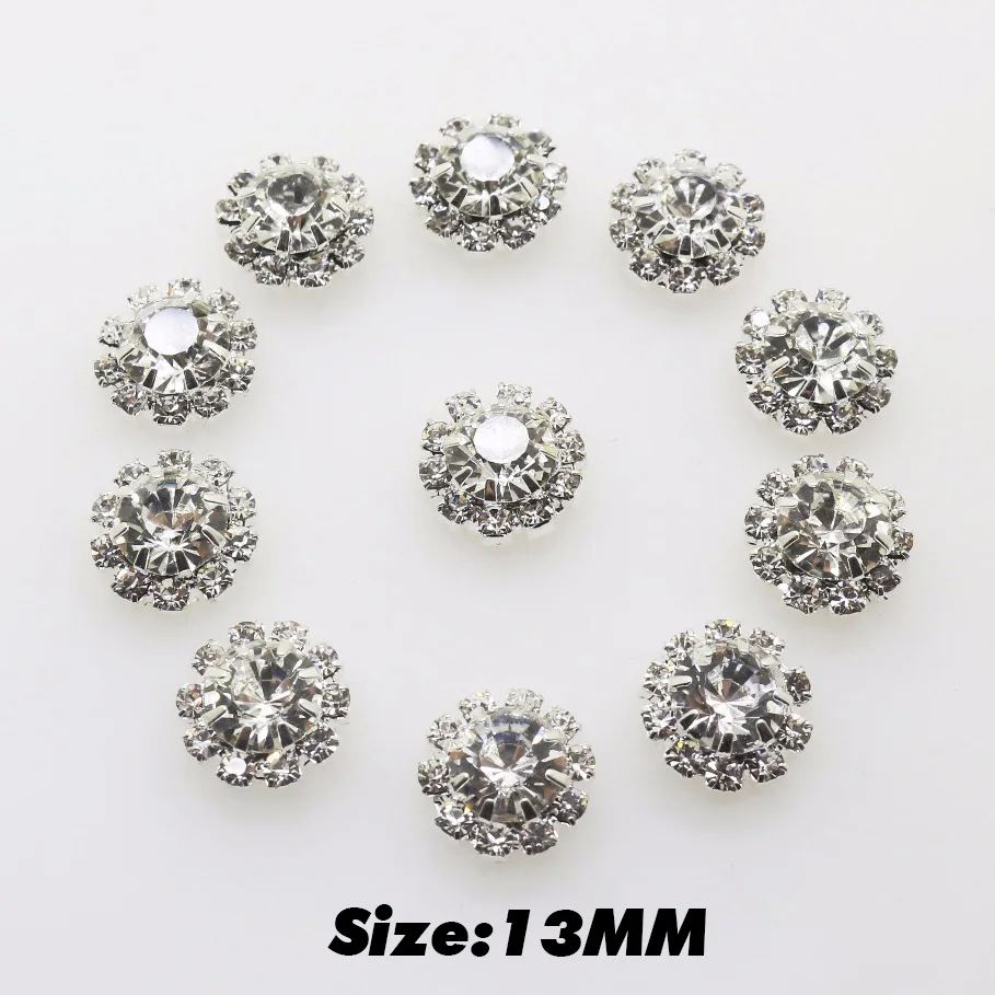 10Pc New Size 13mm Crystal Rhinestone Button Flat/Shank Two Styles Diamond Buttons for Wedding Decoration DIY Sewing Accessories