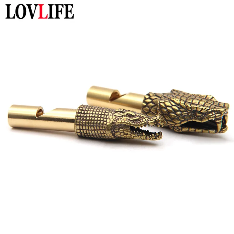 Retro Crocodile Python Brass Whistle Car Keychain Pendant Jewelry Outdoor Referee Survival Whistles EDC Tool DIY Keyring Hanging