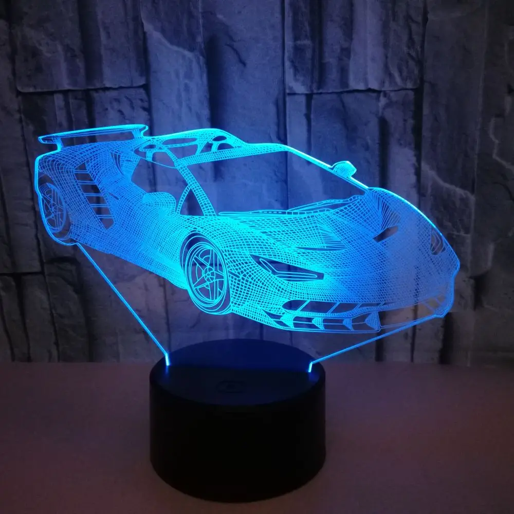 Cool Supercar 3D Lamp LED USB Fashion Grand Touring car Night Light Boys Kids Gifts Home Bedroom Desk Beside Sleeping Decor