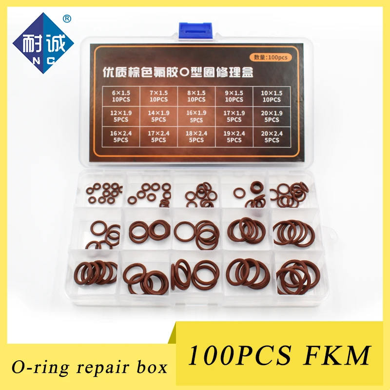 

100pcs Brown FKM O Rings Rubber Washer Sealing O-rings Set Assortment 15Sizes Seal Kit Flexible Gasket Box O Ring