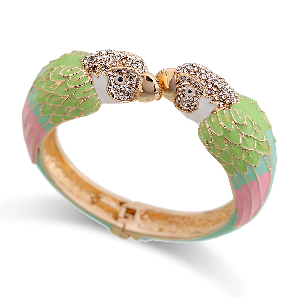 Trendy Double Macaw Heads Enamel Cuff Bracelet Statement Bangle for Women Gold Plated Animal Parrot Bracelet Pulseira 3328