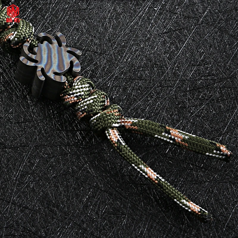 1PCS EDC Titanium Alloy Knife Bead Stone Washing Blue Multi-Function Tool Outdoor Camping Survival Bracelet Paracord Pendant