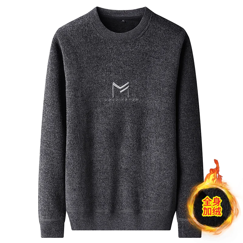 Men's Sweater Round Neck Autumn and Winter Knit Jumper Fleece Warm Wool Bottom Shirt Fashion Handsome Hombre Brand Pullover