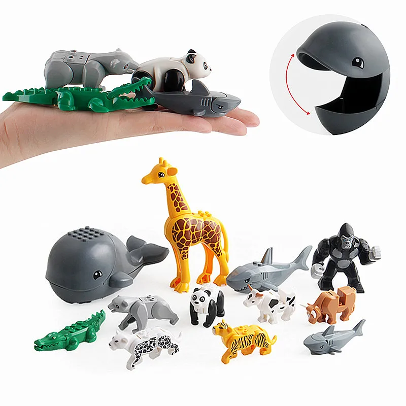 Compatible Animals Building Blocks for Children MOC City Farm Forest Bricks Giraffe Whale Elk Toys for Boy Girl Gift Montessori