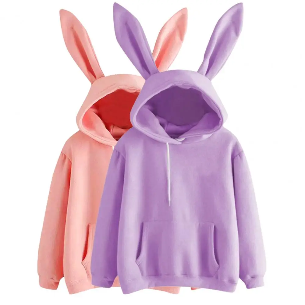 

Casual Hot apparel Women Sweatshirt Long Rabbit Ears Cute Sweatshirt Solid Color Warm Sweatshirt