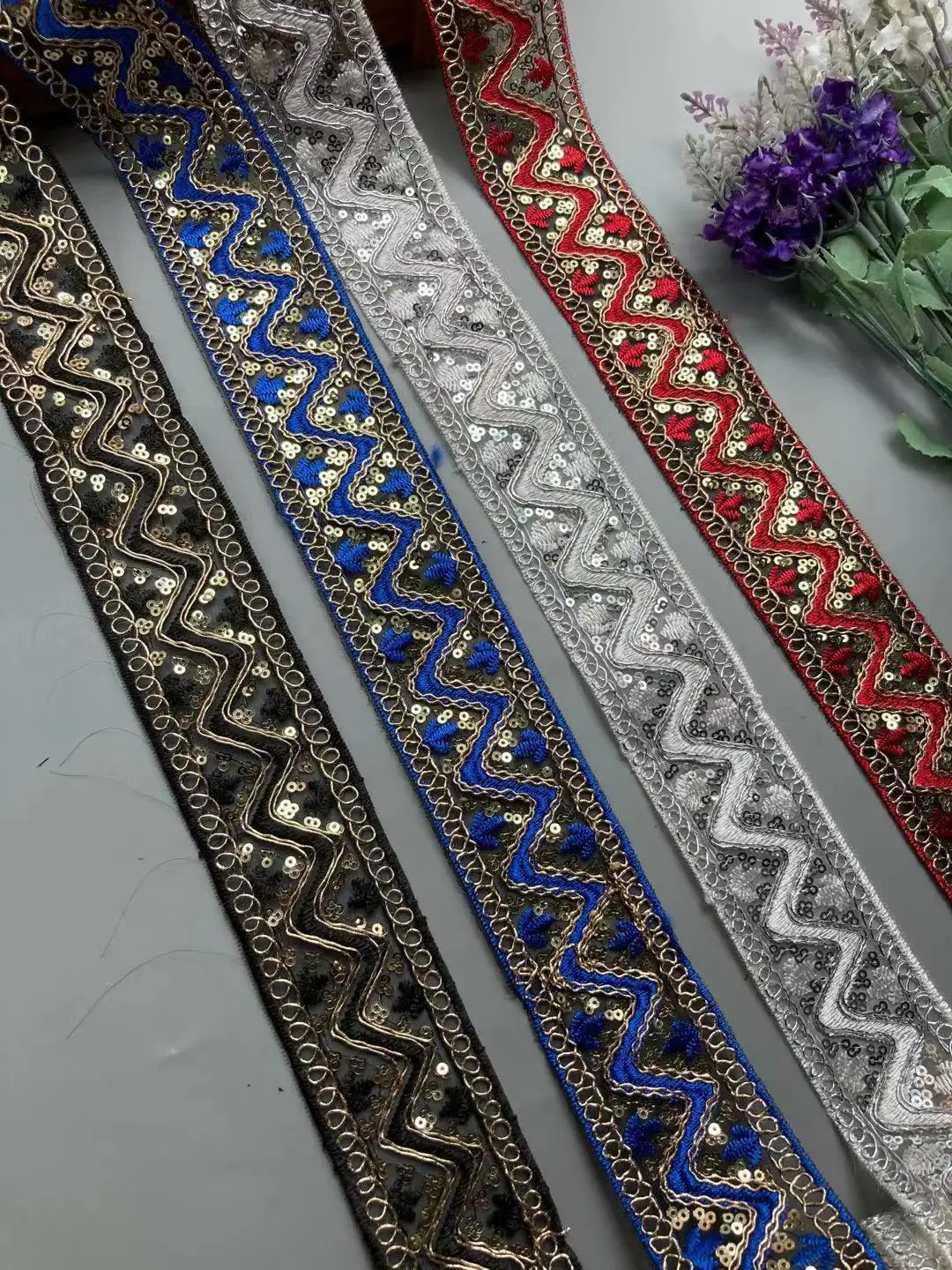 2 Yards African Lace Trims Silver multicolor 5cm Sequins Geometric Lace Ribbon DIY Sewing Dress Decoration Lacework Materials