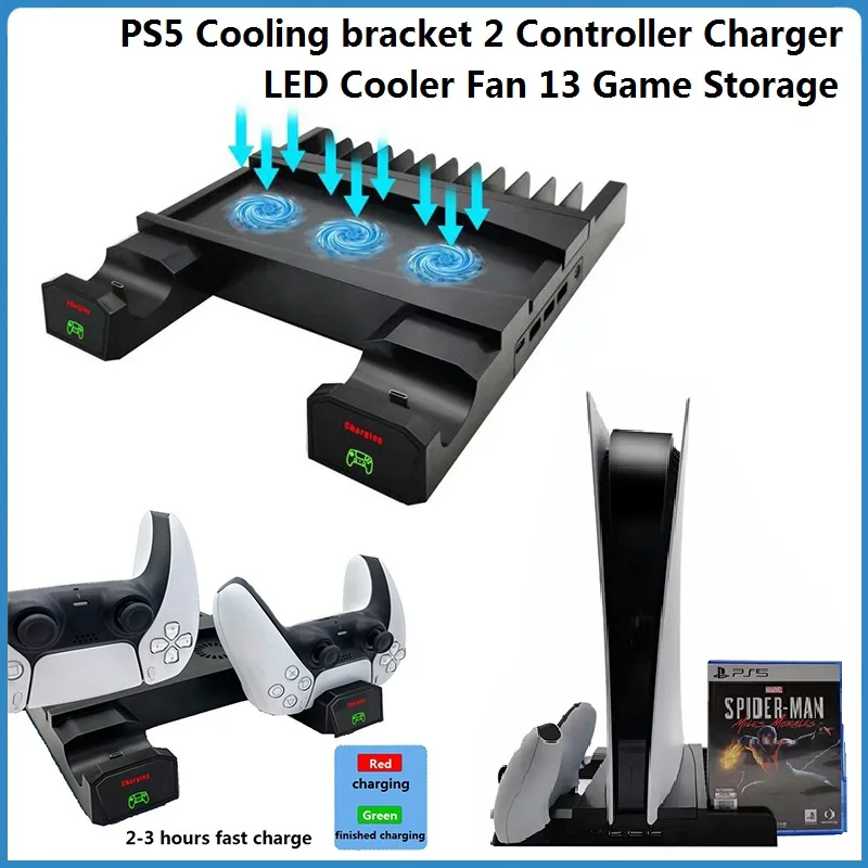 

PS5 Cooling bracket Stand 2 Controller Charger Console Fast Charging LED Cooler Fan 13 Game Storage For SONY Playstation 5