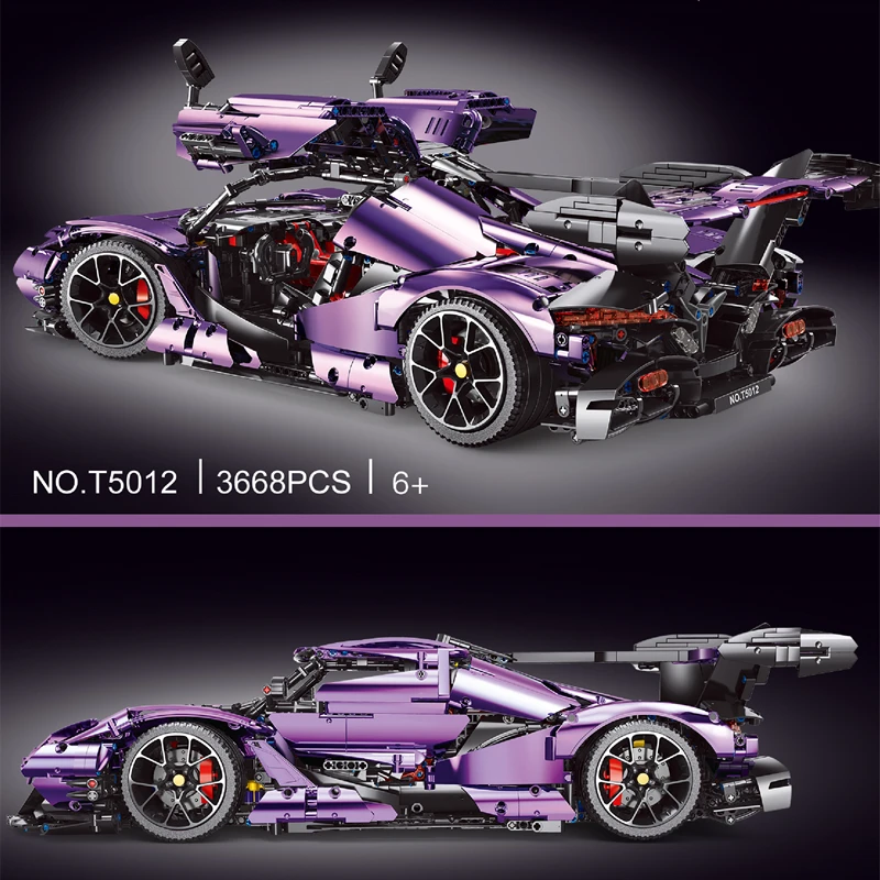 T5012 3668pcs High Tech RC Electroplating Purple Apolloed Super Sports Car Model Building Blocks MOC Bricks Toys Christmas Gifts