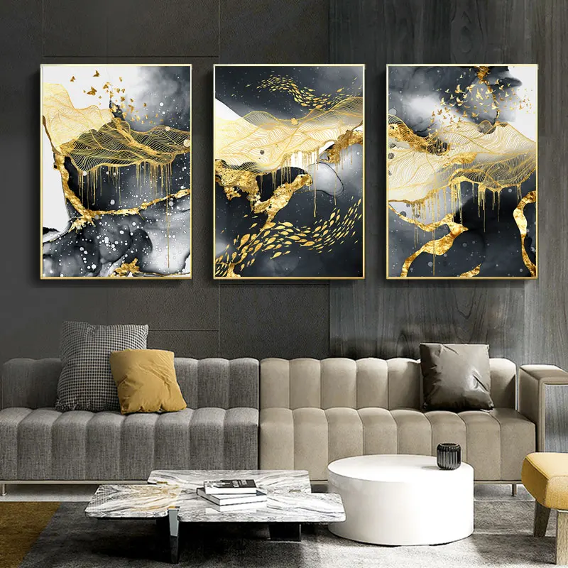 5D DIY Diamond Painting Gold Abstract Print Light Luxury Ink Landscape Painting Simplicity Modern Cross Stitch Home Decoration