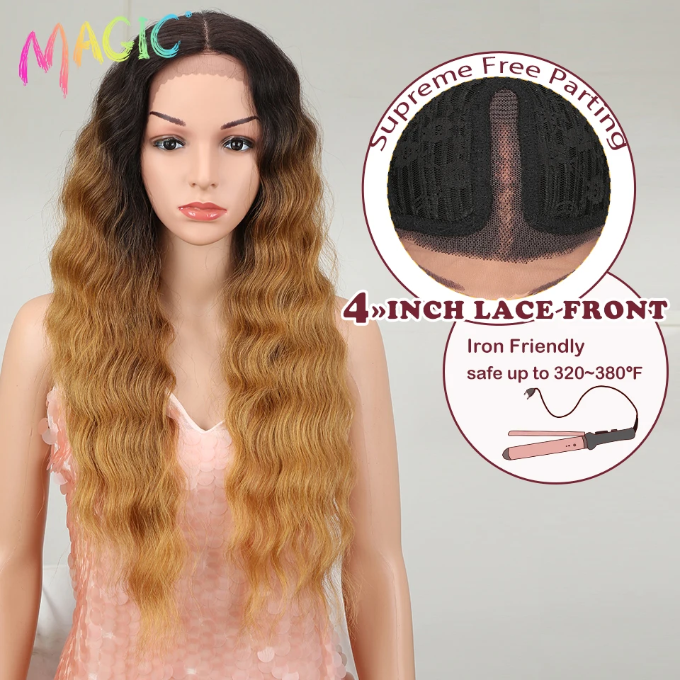 Magic Hair 28“Inch Wigs For Black Women Synthetic Lace Wig Long Wavy Hair Blonde Ombre Hair Synthetic Heat Resistant Hair