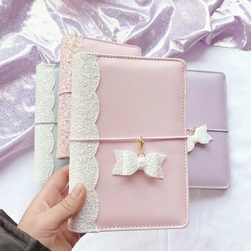 Macaron Cute Sequin Girl Diary Notebook Loose-leaf Korean Stationery Supplies A6 Creative Planner Notebook Kawai