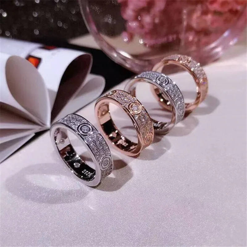 

Brand New Classical Fashion Jewelry Pure 100% 925 Sterling Silver Pave White 5A Cubic Zircon Promise Women Wedding Ring Gift