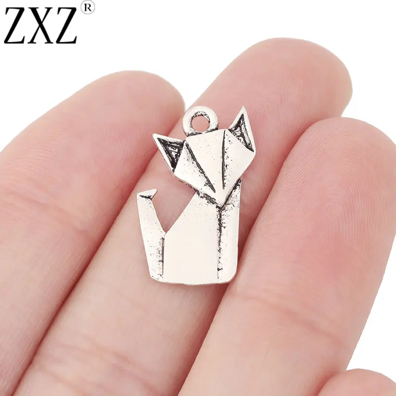 ZXZ 20pcs Tibetan Silver Paper Fox Origami Charms for Earring Necklace Bracelet Jewelry Making Accessories 22x13mm