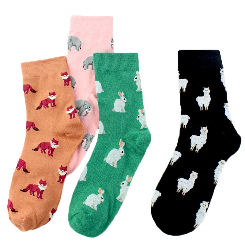 CHAOZHU New Korea Japanese Cartoon Lovely Animals Rabbit Fox Elephant Alpaca Cute 200 Needles Knitting Women Socks 4 Seasons