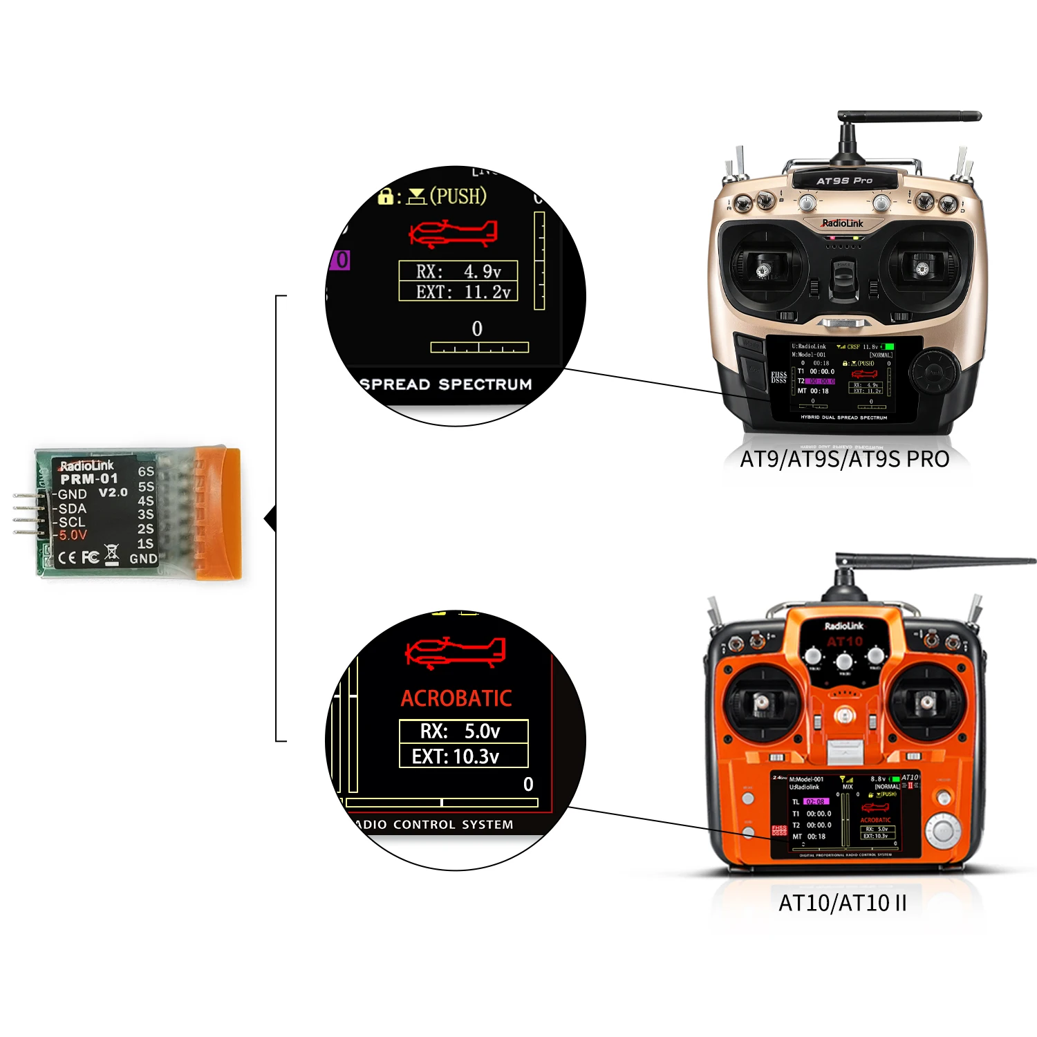 Radiolink PRM-01 Flugzeug Batterie Spannung Telemetrie Modul Display Auf AT9S AT9S Pro AT10II Arbeitet wiht R9DS R12DS – Detail 3