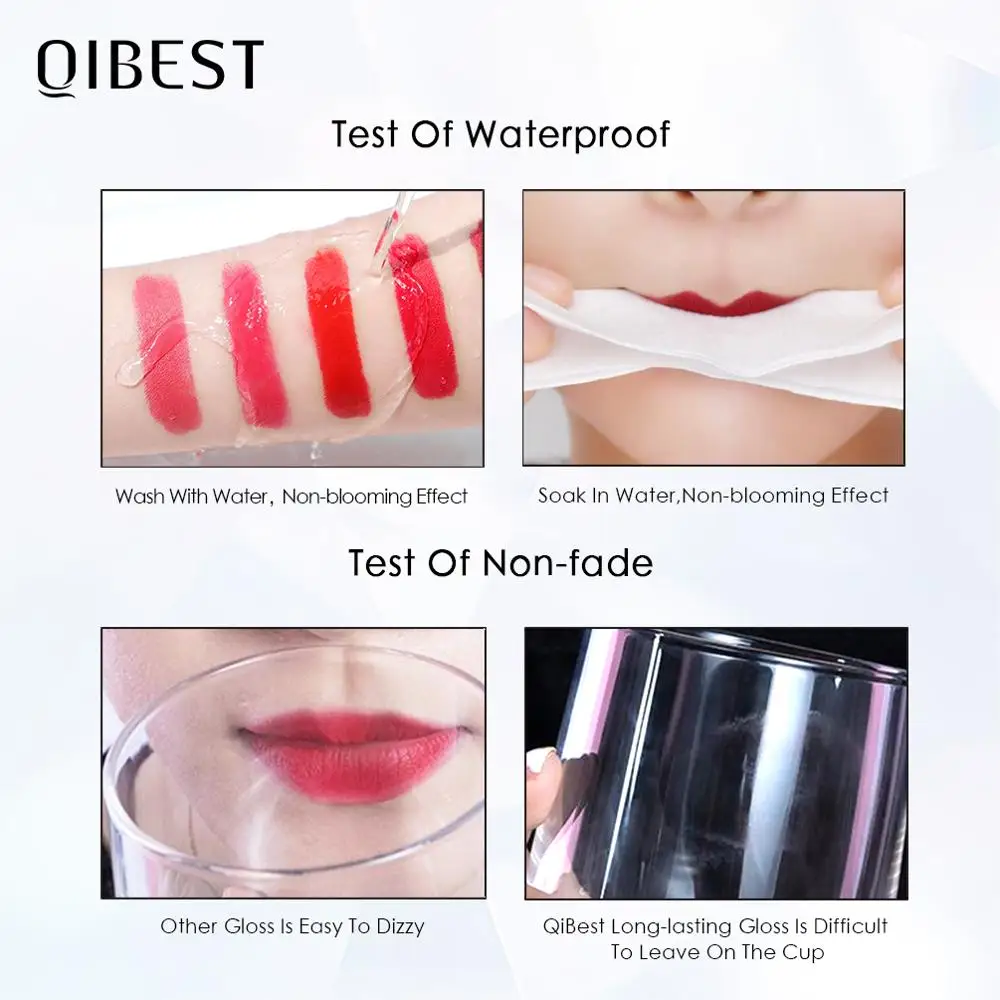 QIBEST Sexy Long Lasting Velvet Matte Lip Gloss Liquid Lipstick Lip Makeup Women Beauty Red Nonstick Cup Waterproof Lipgloss