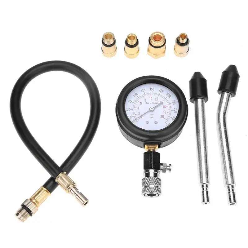 Compression Tester Pressure Gauge Tester Kit Motor Auto Petrol Gas Engine Cylinder Car Motorcycle Pressure Gauge with Adapter