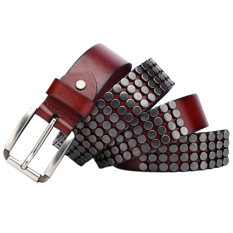 (Ta-weo) Men Fashion Punk Rivet Genuine Leather Belts, spot light luxury personality Unisex Pin Buckle Belt