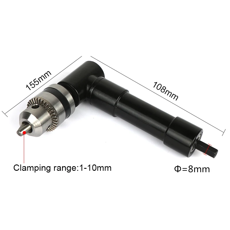 90° Electric Drill Adapter Angled Adapter Keyless Chuck Bend Extending Three-jaw Chuck Range 0.8-10mm Attachment Rotary Tools