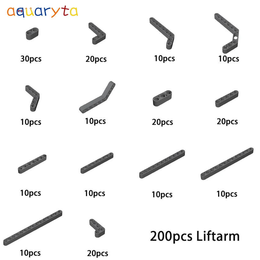 AQUARYTA 200pcs Building Blocks Technology Bricks Thick Hole Arm Liftarm Compatible 43857 32316 40490 41239 32140 32271 32348